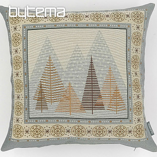 Povlak na vánoční dekorační polštář Vánoční stromky šedo-hnědé