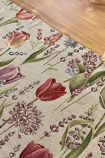 Gobelínový ubrus, šál Jaro-tulipány