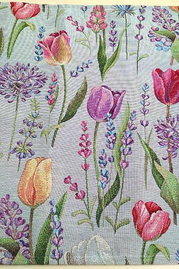 Gobelínový ubrus, šál Jaro - tulipány šedomodrá