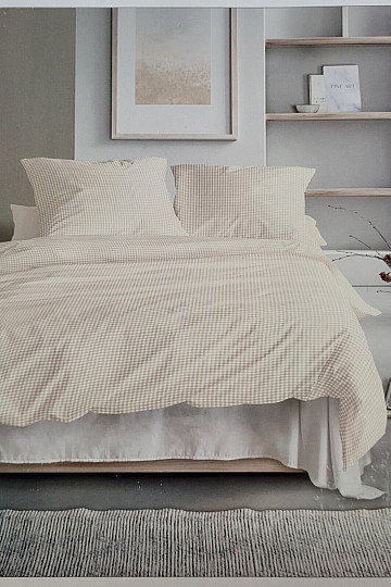 IRISETTE luxusní bavlněný satén BÉŽOVO BÍLÉ KÁRO