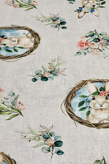 Dekorační látka VELIKONOCE ZAJEČICE s růží