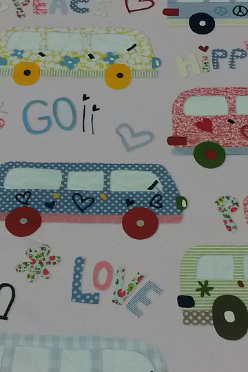 Dětská dekorační látka HIPPIE CARS růžová