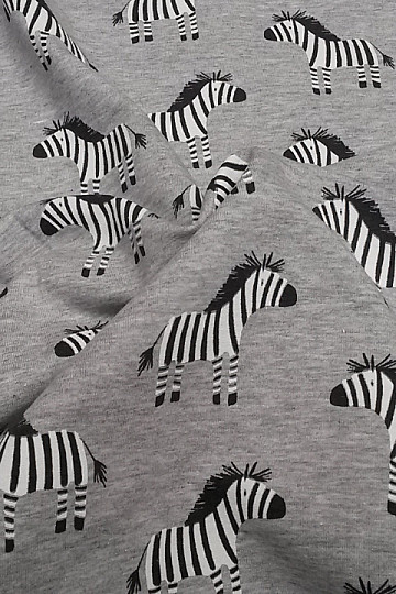 Bavlněný úplet potisk ZEBRY šedá