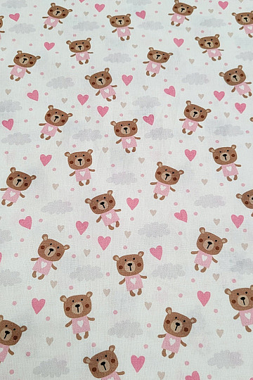 Bavlněná látka LOVE BEAR růžová