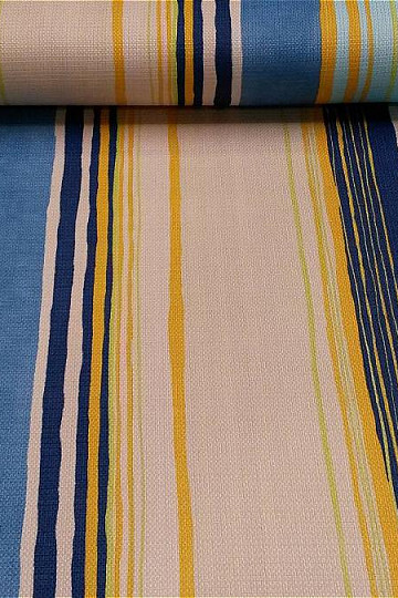 Dekorační látka pruh modro-žlutý 140cm