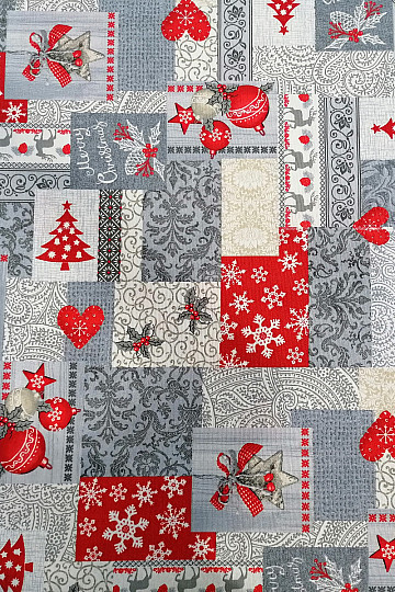 Dekorační látka PATCHWORK vánoční šedý