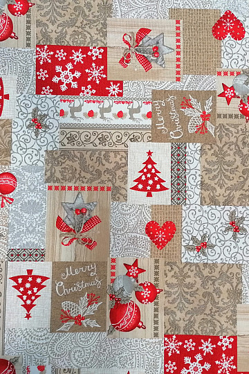 Dekorační látka PATCHWORK vánoční béžový