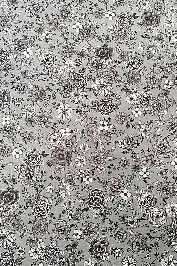 Bavlněná látka KVĚTY FLORAL 4 šedá