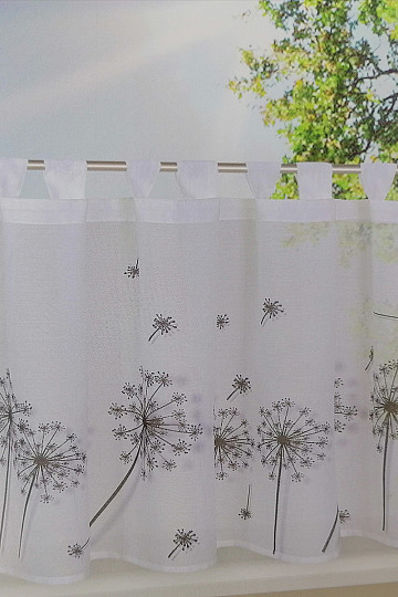Hotová záclona GERSTER bílá-šedé pampelišky 50x145 cm