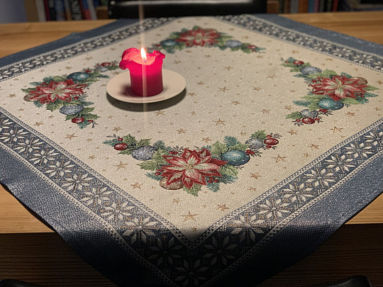 Vánoční gobelínové ubrusy a šály VÁNOČNÍ HVĚZDA II modrá