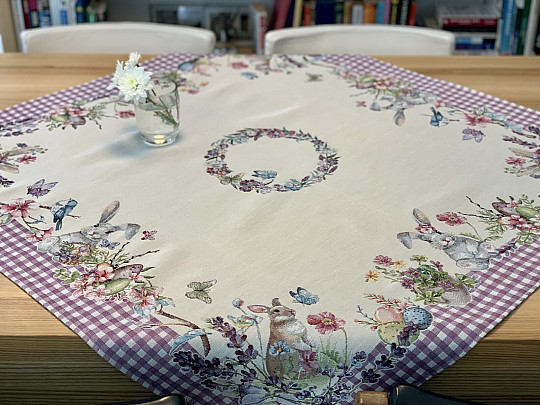 Gobelínový ubrus a šál VELIKONOČNÍ ČAS fialové káro