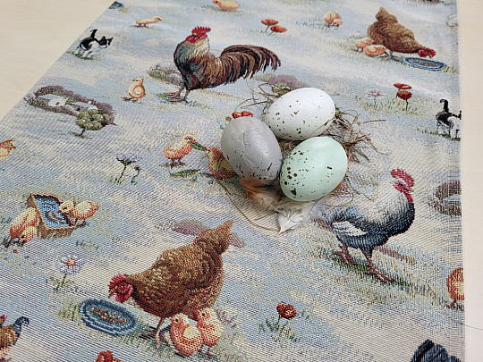 Gobelínový ubrus a šál SLEPICE NA DVORKU