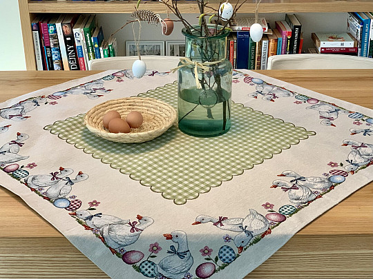 Gobelínový ubrus a šál HUSIČKY ZELENÉ KÁRO