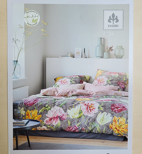 IRISETTE luxusní bavlněný satén MAGIC GRAU 11 BAREVNÉ KVĚTY