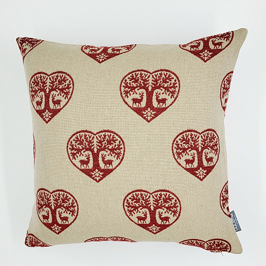 Luxusní dekorační povlak SRDCE S JELENY červený B