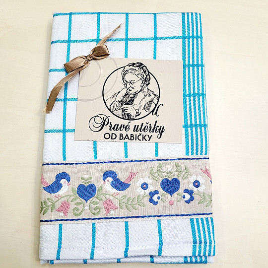 Utěrky od BABIČKY TYRKYSOVÉ S PTÁČKY