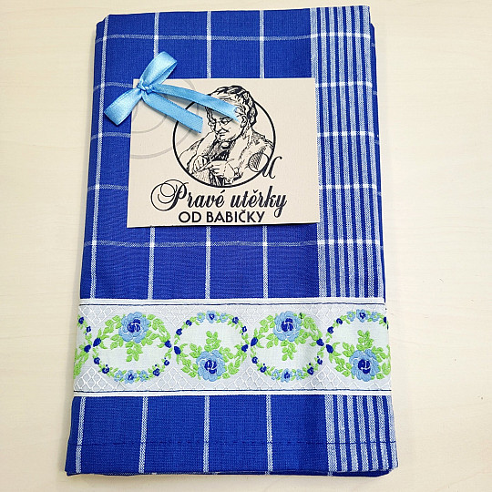 Utěrky od BABIČKY MODRÉ S KYTIČKAMI