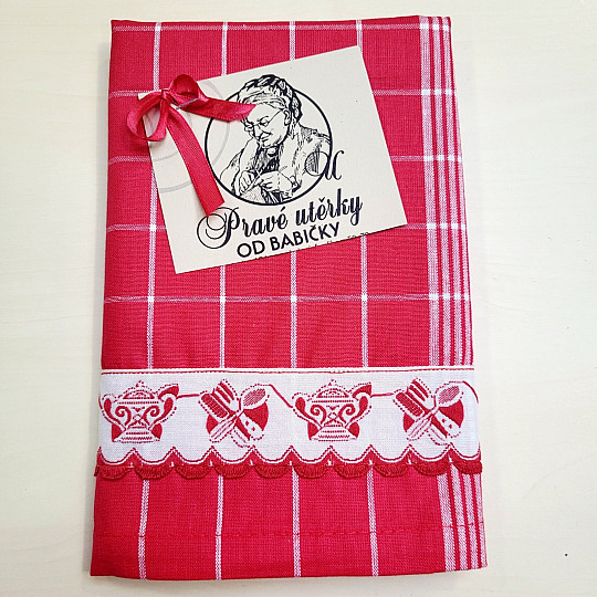 Utěrky od BABIČKY ČERVENÉ S KONVIČKOU