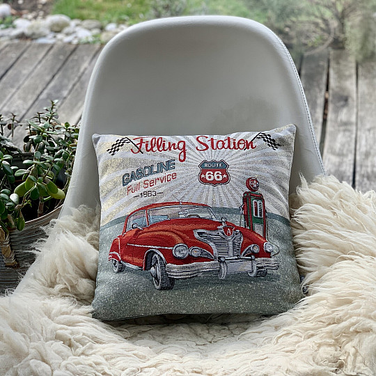 Gobelínový povlak na polštář FILLING STATION ROUTE 66