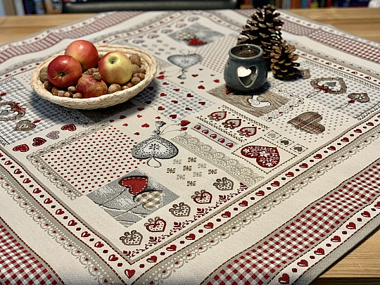 Gobelínový ubrus a šál SRDCE NATUR