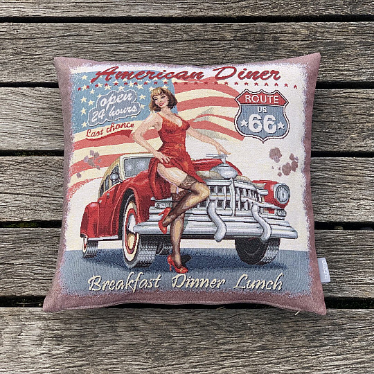 Gobelínový povlak na polštář AMERICAN DINER ROUTE 66