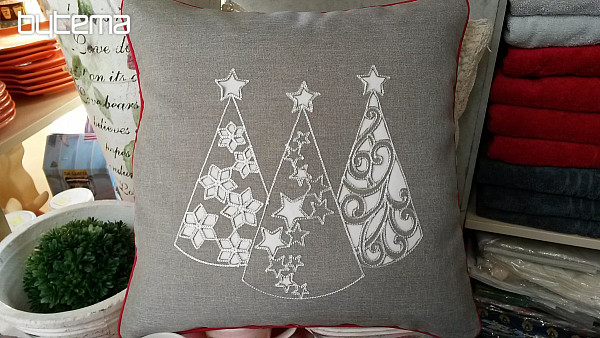 Vyšívaný dekorační povlak Vánoční stromek šedý