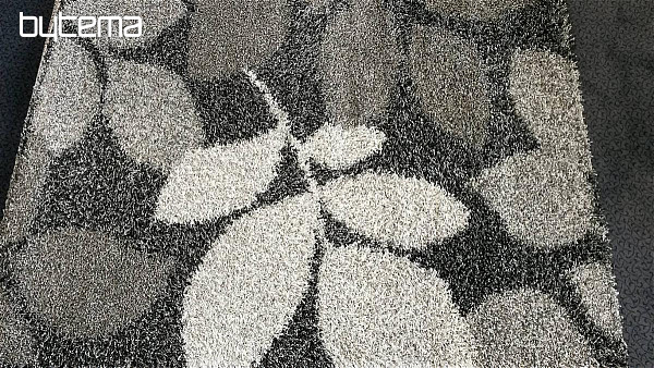 Kusový koberec SHAGGY EXTRA listy šedé