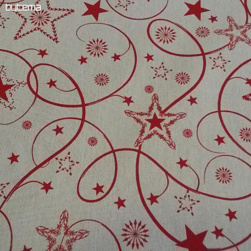Vánoční dekorační látka Režné hvězdy - červené