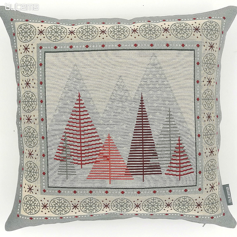 Povlak na vánoční dekorační polštář Vánoční stromky šedo-červené