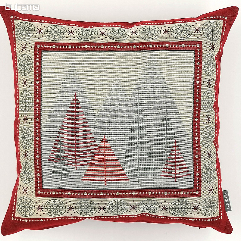 Povlak na vánoční dekorační polštář Vánoční stromky červené