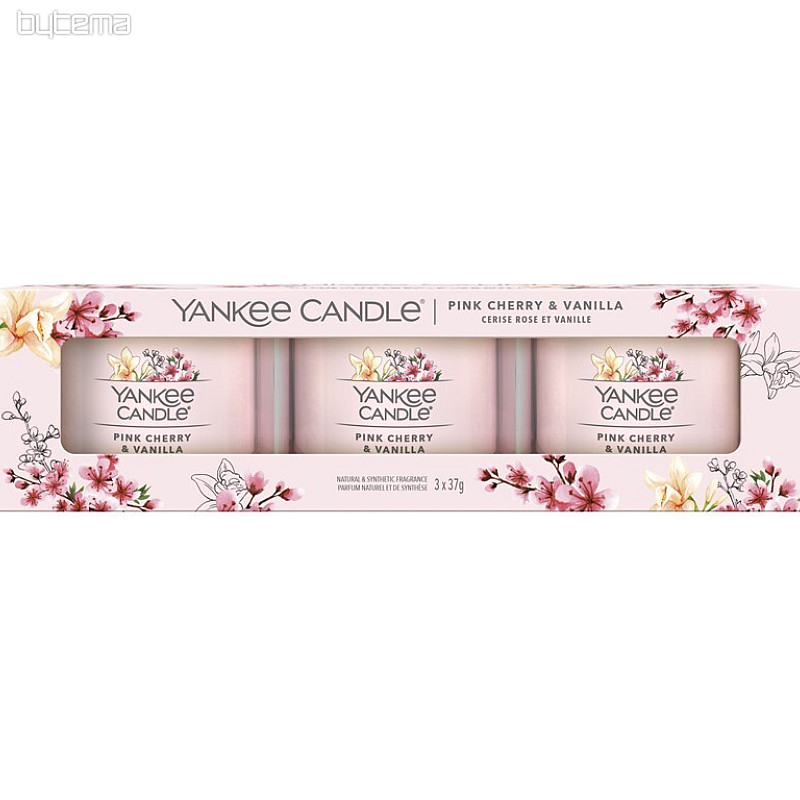 svíčka YANKEE CANDLE vůně PINK CHERRY & VANILLA SADA 3 kusů