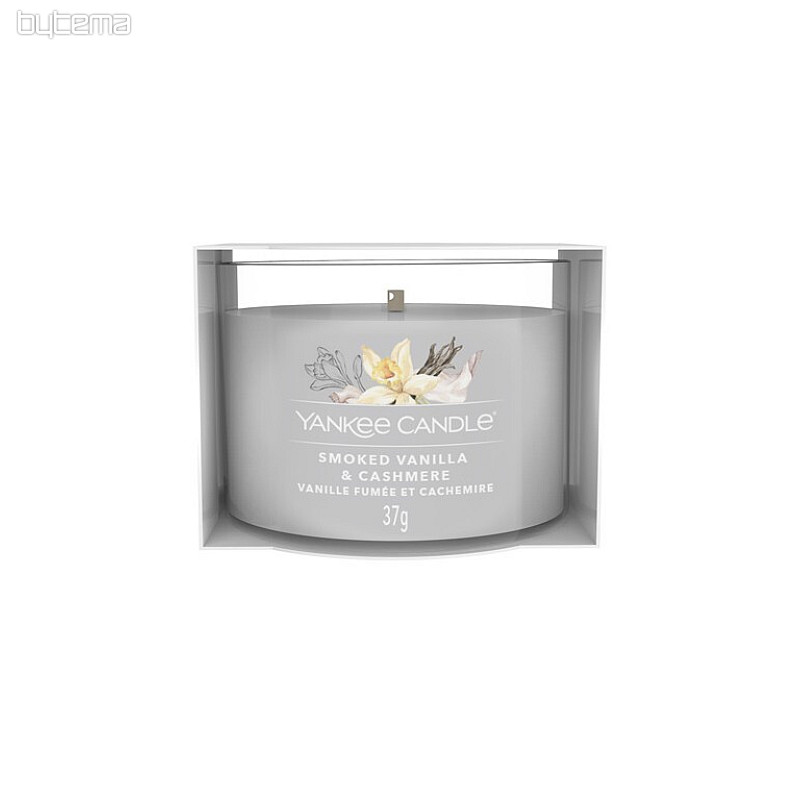 svíčka YANKEE CANDLE vůně SMOKED VANILLA a CASHMERE VE SKLE 37 g