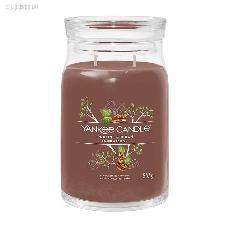 svíčka YANKEE CANDLE vůně PRALINE a BIRCH SKLO VELKÉ 2 knoty