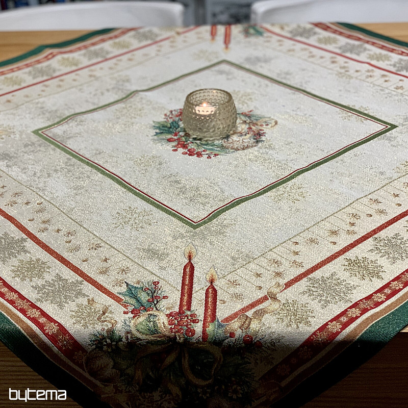 Gobelínový ubrus a šál PLANOUCÍ SVÍČKY zelený lem