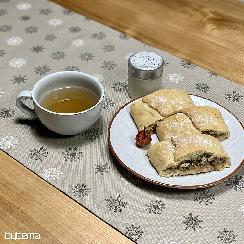 Vánoční ubrus a šál VLOČKY ŠEDO BÍLÉ