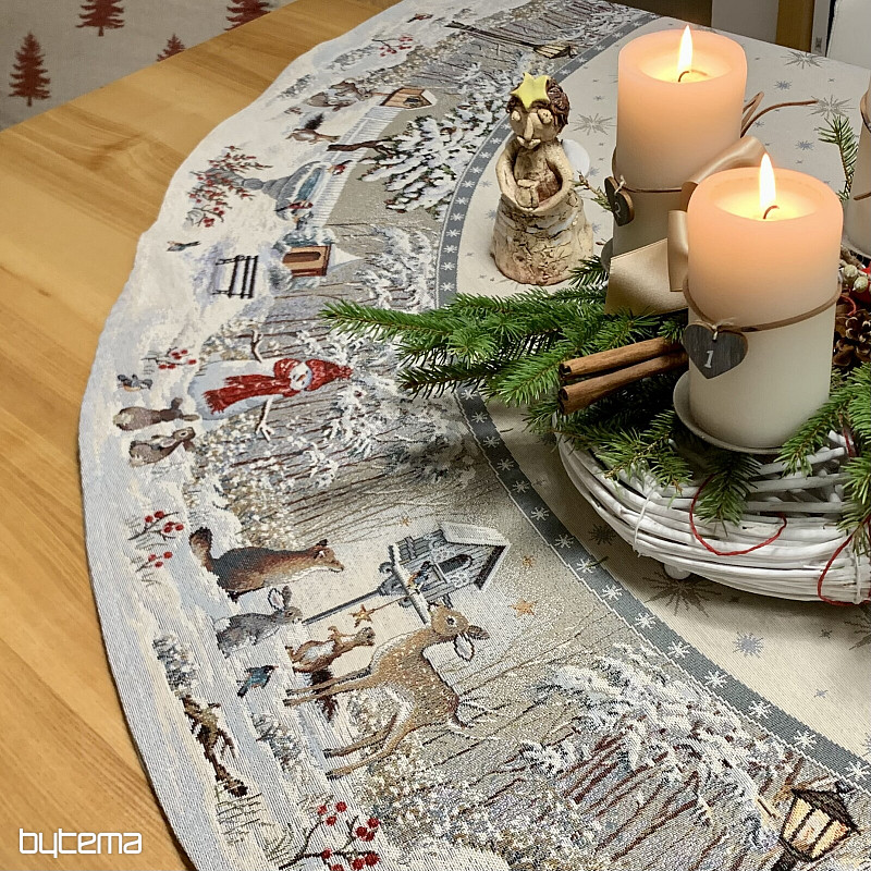Vánoční gobelínový ubrus kulatý NOČNÍ ZIMA