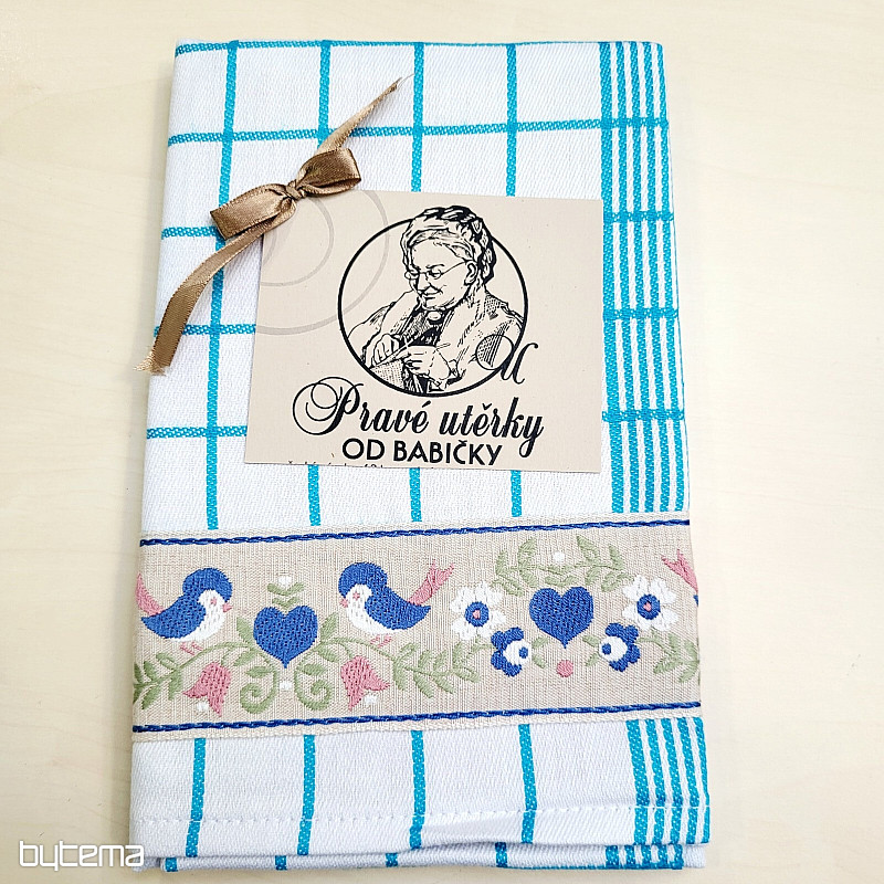 Utěrky od BABIČKY TYRKYSOVÉ S PTÁČKY