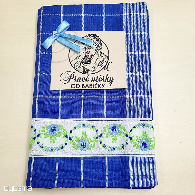 Utěrky od BABIČKY MODRÉ S KYTIČKAMI