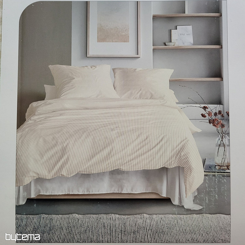 IRISETTE luxusní bavlněný satén BÉŽOVO BÍLÉ KÁRO