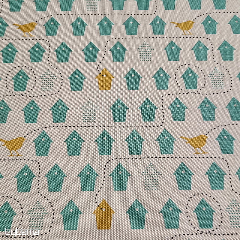 Bavlněná látka PTAČÍ BUDKY