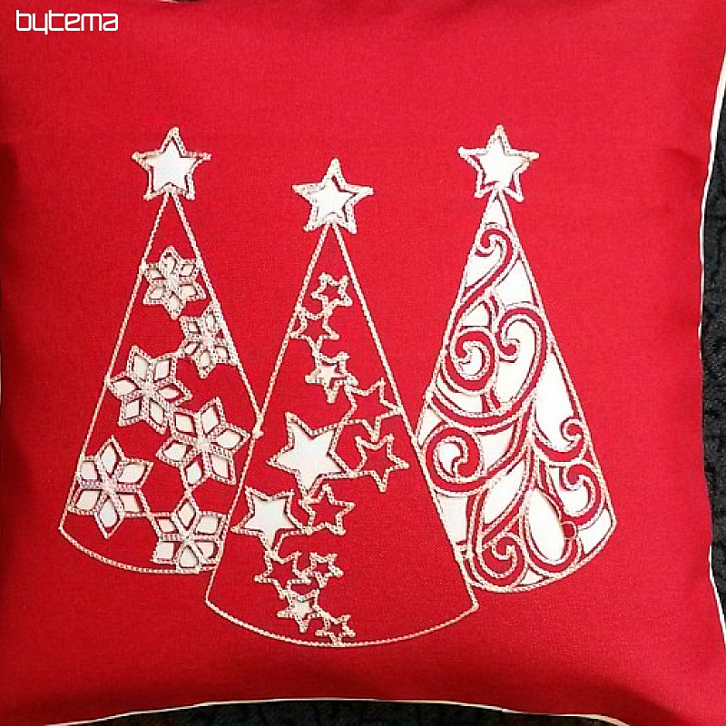 Vyšívaný dekorační povlak Vánoční stromek červený