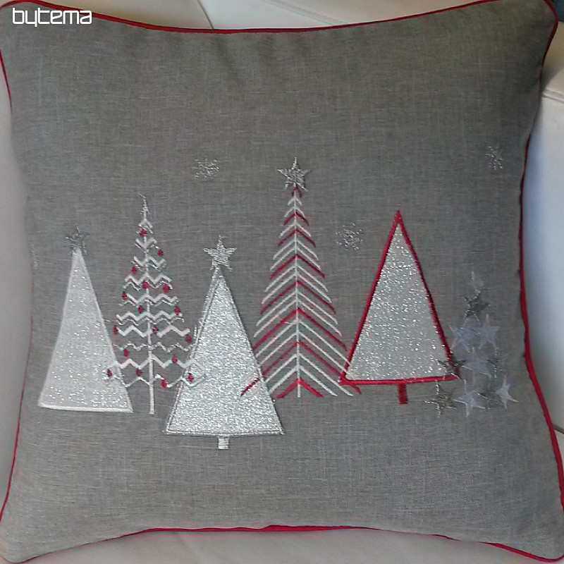 Vyšívaný dekorační povlak Vánoční stromky šedý