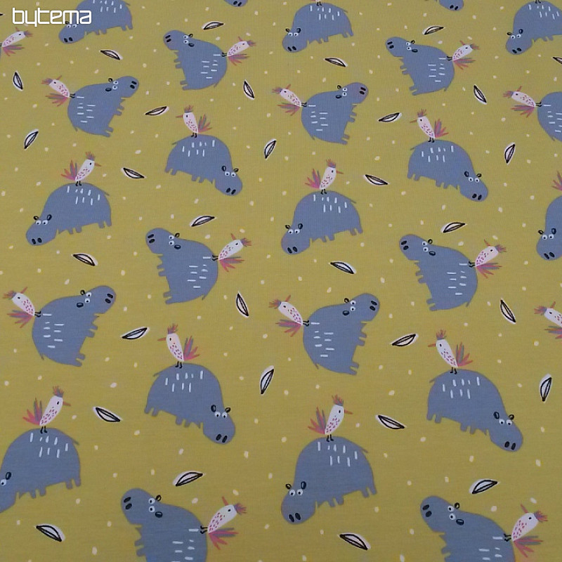 Bavlněný úplet potisk HROCH HIPIZ žlutá