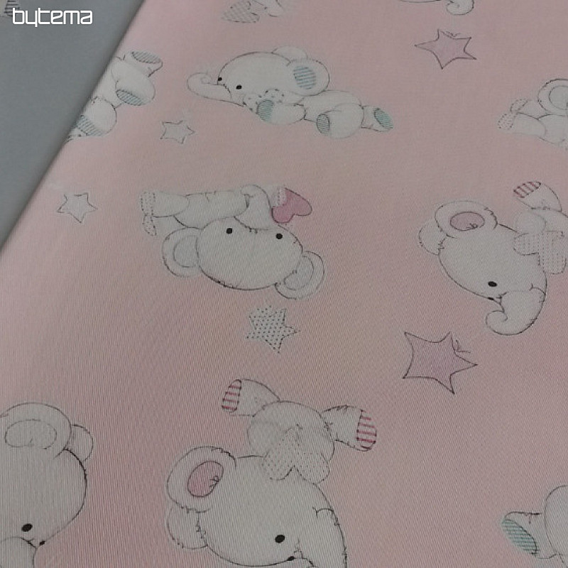 Dětská dekorační látka SLONI růžová