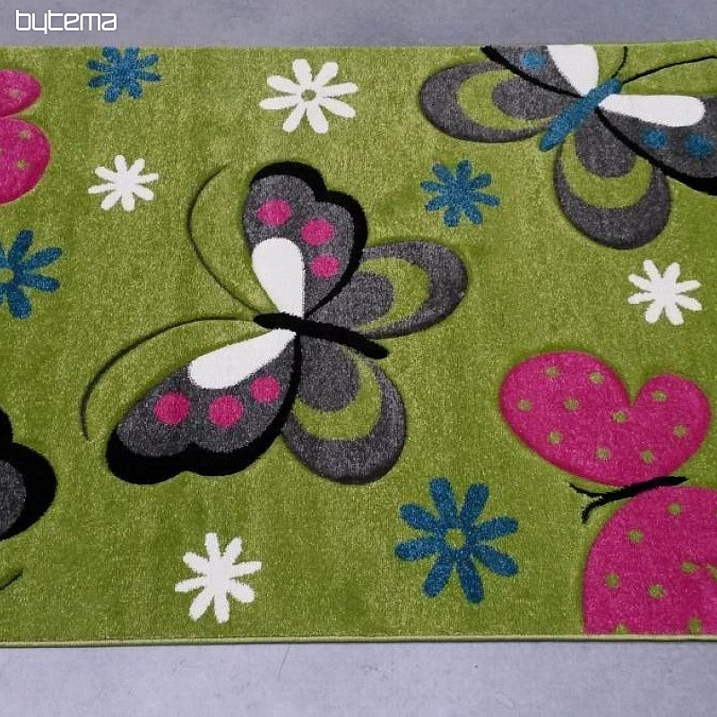 Dětský kusový koberec Motýlci zelený