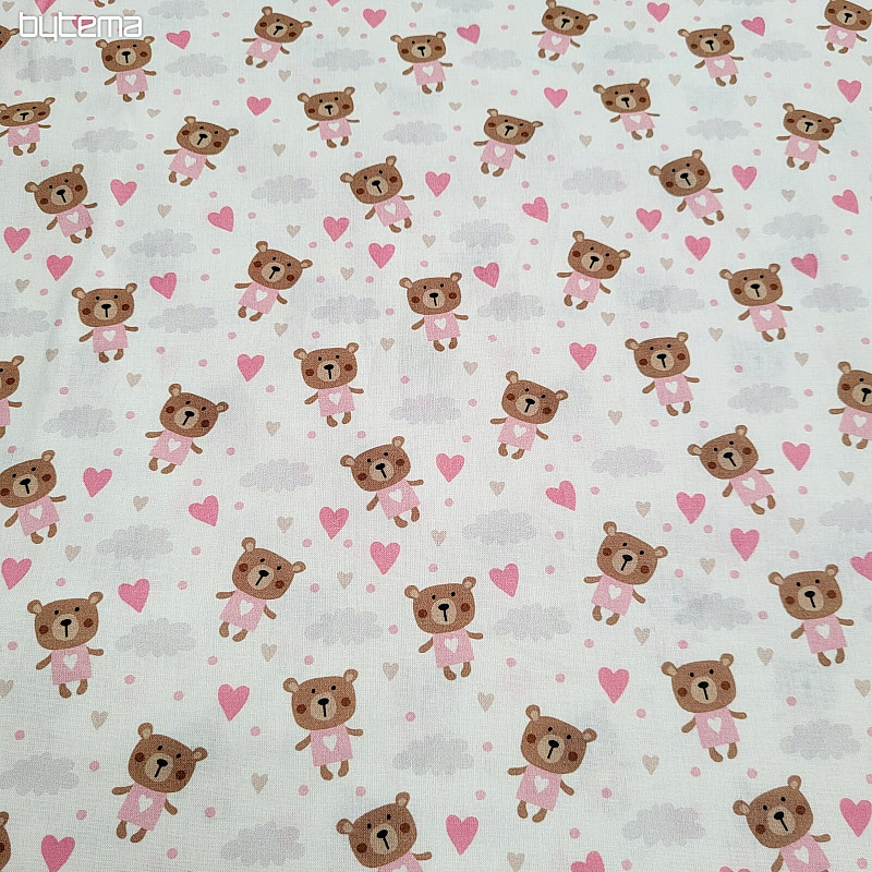Bavlněná látka LOVE BEAR růžová