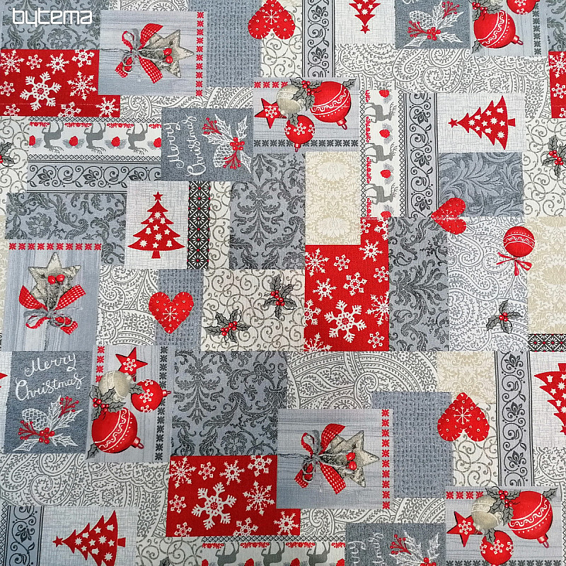 Dekorační látka PATCHWORK vánoční šedý