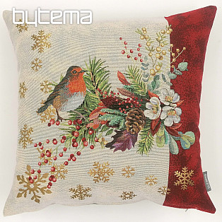 Povlak na vánoční dekorační polštář Vánoční ptáček s pruhem červený