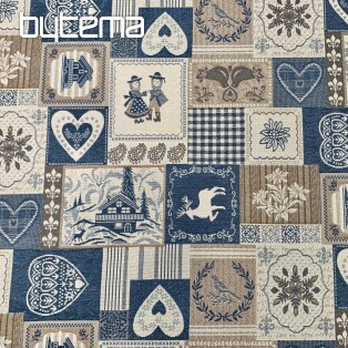 Dekorační žakárová látka PATCHWORK SRDCE MODRÉ