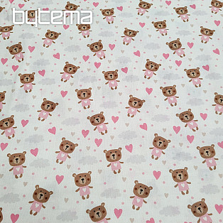 Bavlněná látka LOVE BEAR růžová